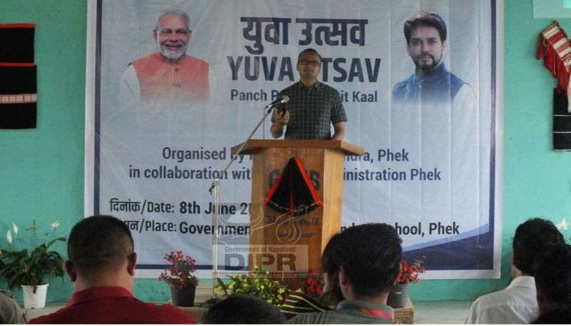 Deputy Commissioner Phek, Kumar Ramnikant addressing the Nehru Yuva Kendra Sangathan, Phek celebration held at Government Higher Secondary School, Phek on June 8 (DIPR Photo)